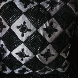 Black Lilac Velvet Pillow Cushion With Beads & Croquet Decor Fringes - thumbnail 1