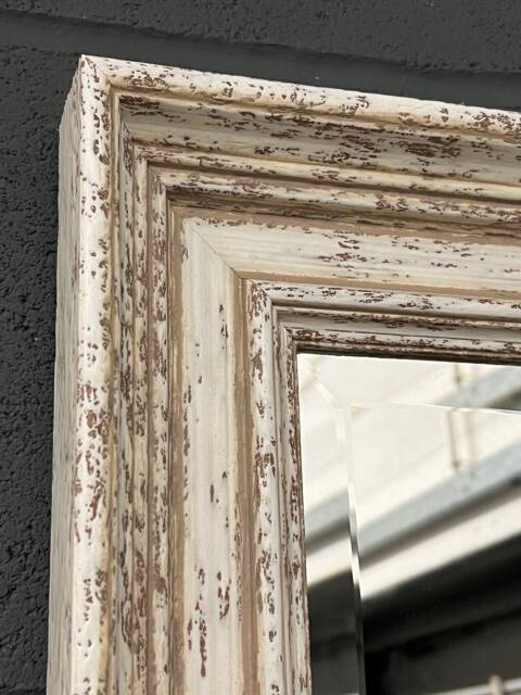 Handcrafted Antique Distressed White Solid Wood Wall Mirror - Artisan Home Decor - image 1