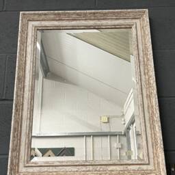 Handcrafted Antique Distressed White Solid Wood Wall Mirror - Artisan Home Decor - thumbnail 2