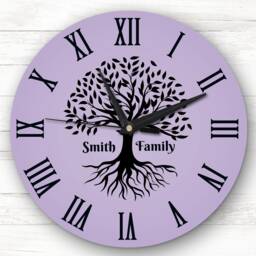 Family Tree Black Silhouette Purple Personalised Gift Clock