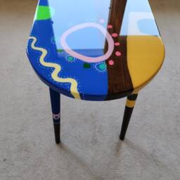 Handmade Pink Resin Coffee Table Funky Boho Pop Art Painted Legs - thumbnail 4