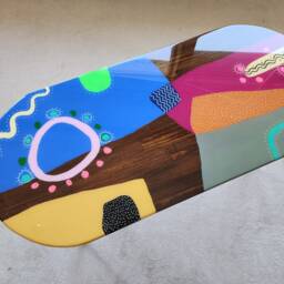 Handmade Pink Resin Coffee Table Funky Boho Pop Art Painted Legs - thumbnail 3
