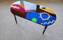 Handmade Pink Resin Coffee Table Funky Boho Pop Art Painted Legs - thumbnail 1