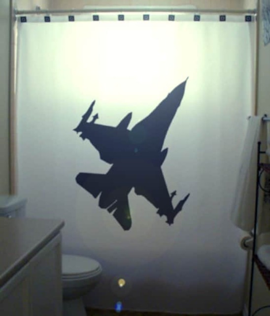 Fighter Jet F16 Polyester Shower Curtain, Military Aircraft Bathroom Decor - image 1