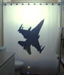 Fighter Jet F16 Polyester Shower Curtain, Military Aircraft Bathroom Decor - thumbnail 1
