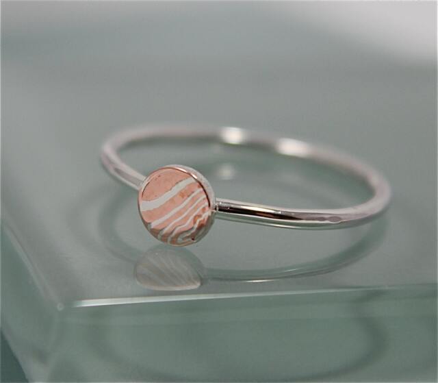 Mokume Gane Dot Ring Recycled Sterling Silver Faux Bois Tiger Stripe Circle Disc Initial Monogram Signet Stack Tinysparklestudio - image 1