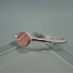 Mokume Gane Dot Ring Recycled Sterling Silver Faux Bois Tiger Stripe Circle Disc Initial Monogram Signet Stack Tinysparklestudio - thumbnail 2
