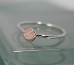 Mokume Gane Dot Ring Recycled Sterling Silver Faux Bois Tiger Stripe Circle Disc Initial Monogram Signet Stack Tinysparklestudio