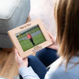 Golf Photo Frame - Personalised Hole in One Gift For Golfer Oak Picture Lc219