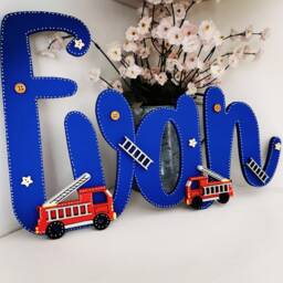 Fire Truck Bedroom Name Sign, Wooden Wall Art, Personalised Boys Room Decor - thumbnail 2