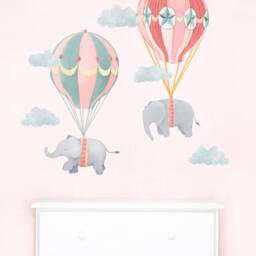 Off We Go Hot Air Balloon Elephants - Pink Peel-And-stick Wall Decals Mej - thumbnail 4