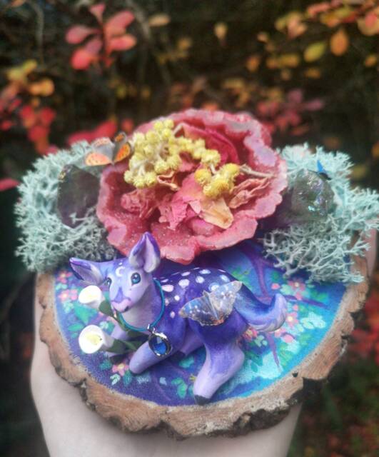 Moon Child Polymerclay Fairy Fawn Diorama 13cm X 5cm - image 1