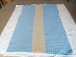 Hand Made Crochet Blanket Afghan Blue & Cream - thumbnail 1
