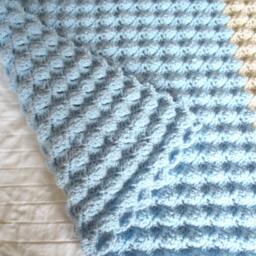 Hand Made Crochet Blanket Afghan Blue & Cream - thumbnail 3