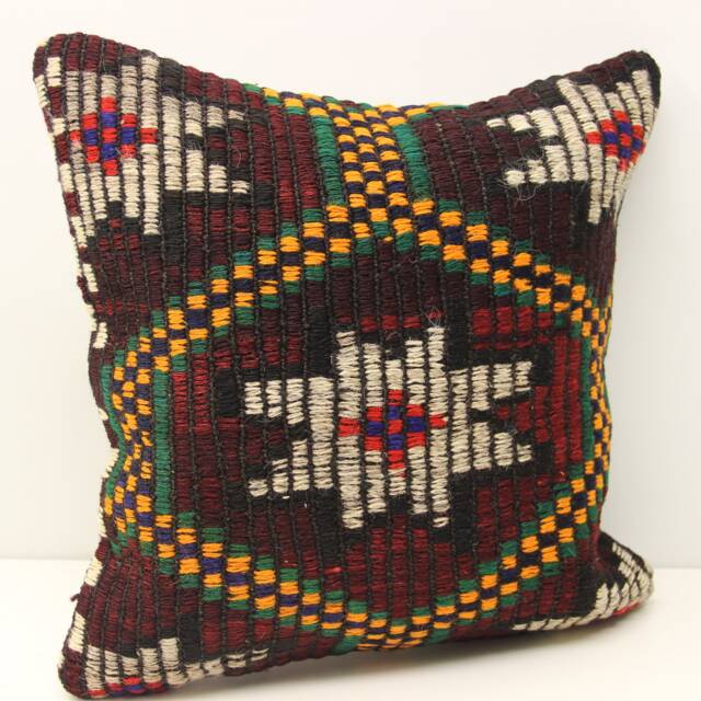 Handmade Kilim Pillow Cover 18x18, Vintage Anatolian Design - image 1