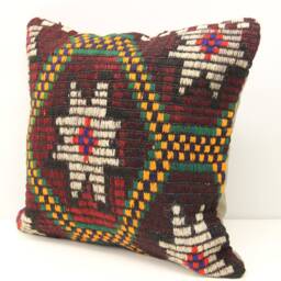 Handmade Kilim Pillow Cover 18x18, Vintage Anatolian Design - thumbnail 3