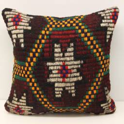 Handmade Kilim Pillow Cover 18x18, Vintage Anatolian Design - thumbnail 2