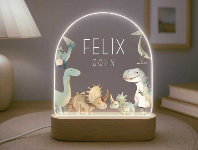 Personalised Children's Dinosaur Night Light - Led Lamp Kid's Decor Boy Girl Gift For Birthday Name Sign Bedroom Nursery - image 1