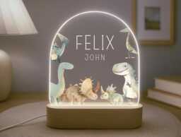 Personalised Children's Dinosaur Night Light - Led Lamp Kid's Decor Boy Girl Gift For Birthday Name Sign Bedroom Nursery