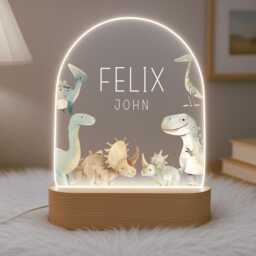 Personalised Children's Dinosaur Night Light - Led Lamp Kid's Decor Boy Girl Gift For Birthday Name Sign Bedroom Nursery - thumbnail 2