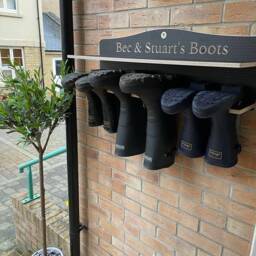 Welly Boot Rack, Wooden Holder, Wellington Storage, Shoe/Walking Boot Rack, Engraved Rack - thumbnail 1