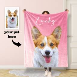 Personalized Pet Photo Blanket, Picture Blanket With Name, Memorial Dog Blanket Cat Gift
