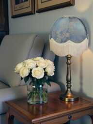 Blue Paisley Print Fabric Dome Lampshade With Cream Fringe Handmade in The UK For Table & Floor Standard Lamp Shades, Ceiling Lights - thumbnail 1