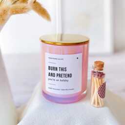 Burn This & Pretend You're On Holiday Scented Candle Gift For Friends Mum Colleagues Grandma Teacher Self Care Relaxation Birthday Vegan - thumbnail 3