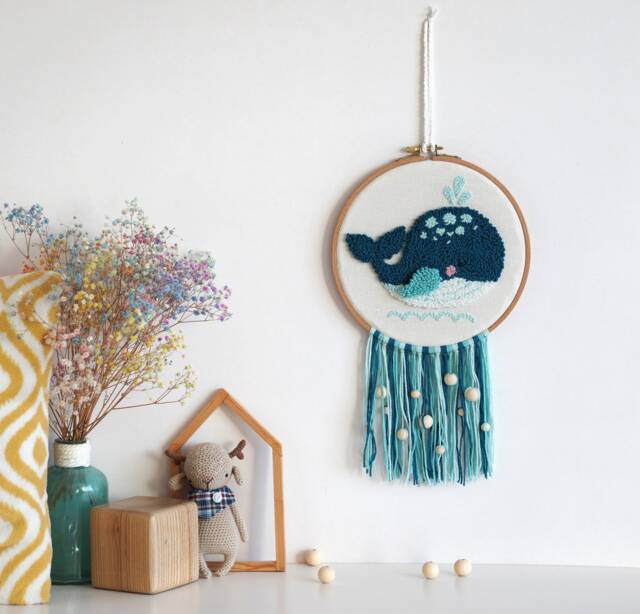 Whale Punch Needle Wall Hanging - Nursery Decor - image 1