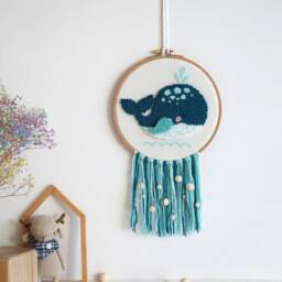 Whale Punch Needle Wall Hanging - Nursery Decor - thumbnail 2