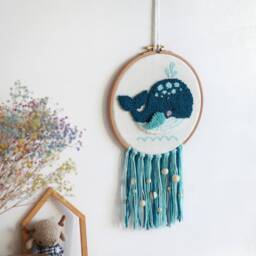 Whale Punch Needle Wall Hanging - Nursery Decor - thumbnail 3