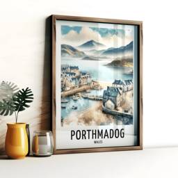 Porthmadog Travel Print - Watercolour Poster Design - Wall Artwork North Wales UK Gifts Home Decor Art Gift Coastal Picture - thumbnail 1