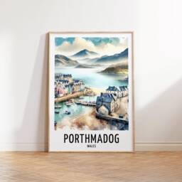 Porthmadog Travel Print - Watercolour Poster Design - Wall Artwork North Wales UK Gifts Home Decor Art Gift Coastal Picture - thumbnail 2