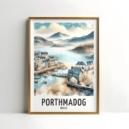 Porthmadog Travel Print - Watercolour Poster Design - Wall Artwork North Wales UK Gifts Home Decor Art Gift Coastal Picture - thumbnail 3