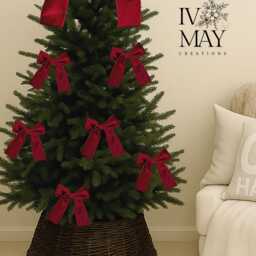 Luxury Handmade Velvet Christmas Tree Bows Clip-On Burgundy Red Ornaments - thumbnail 3