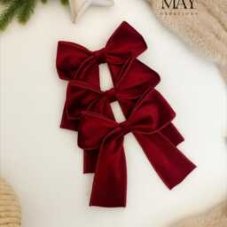 Luxury Handmade Velvet Christmas Tree Bows Clip-On Burgundy Red Ornaments - thumbnail 2