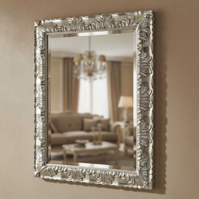 Rectangular Baroque Wall Mirror in Silver & Gold Leaf - French Rococo Style Made Italy - image 1
