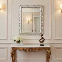Rectangular Baroque Wall Mirror in Silver & Gold Leaf - French Rococo Style Made Italy - thumbnail 3