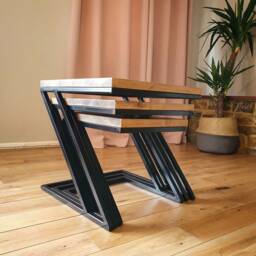 Nesting Table, Coffee Tables Set Handmade From Steel & Wood - thumbnail 3