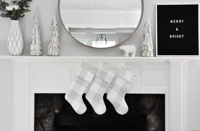 Buffalo Check Plaid, Anderson Chec, K Christmas Stocking, Personalized, French Grey, No.707, Farmhouse Style, Beige Home Decor, Neutral - image 1