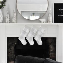 Buffalo Check Plaid, Anderson Chec, K Christmas Stocking, Personalized, French Grey, No.707, Farmhouse Style, Beige Home Decor, Neutral - thumbnail 2