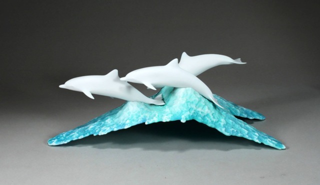 Dolphin Pod By John Perry Pellucida 11 in Long Sculpture Figurine Decor Statue - image 1