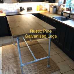 Breakfast Table, High Table Industrial Black, Raw, Galvanised Tube Legs, Solid 45mm Rustic Plank Top, Kitchen, Dining, Island, Drinks Bar - thumbnail 4