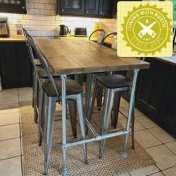 Breakfast Table, High Table Industrial Black, Raw, Galvanised Tube Legs, Solid 45mm Rustic Plank Top, Kitchen, Dining, Island, Drinks Bar - thumbnail 2