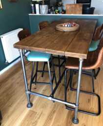Breakfast Table, High Table Industrial Black, Raw, Galvanised Tube Legs, Solid 45mm Rustic Plank Top, Kitchen, Dining, Island, Drinks Bar - thumbnail 1