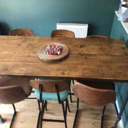 Breakfast Table, High Table Industrial Black, Raw, Galvanised Tube Legs, Solid 45mm Rustic Plank Top, Kitchen, Dining, Island, Drinks Bar - thumbnail 3