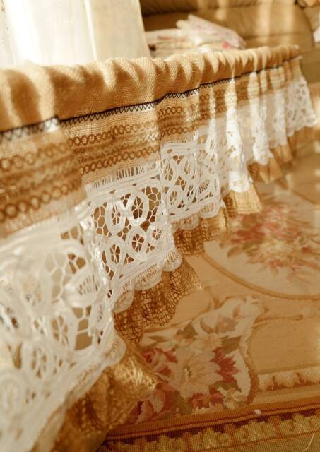 Custom Burlap Window Valance Curtain Vintage White Doily Lace - Rustic Kitchen - image 1
