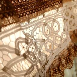 Custom Burlap Window Valance Curtain Vintage White Doily Lace - Rustic Kitchen - thumbnail 2