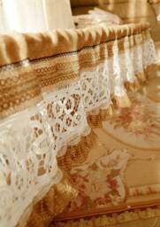 Custom Burlap Window Valance Curtain Vintage White Doily Lace - Rustic Kitchen - thumbnail 1