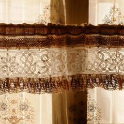 Custom Burlap Window Valance Curtain Vintage White Doily Lace - Rustic Kitchen - thumbnail 3